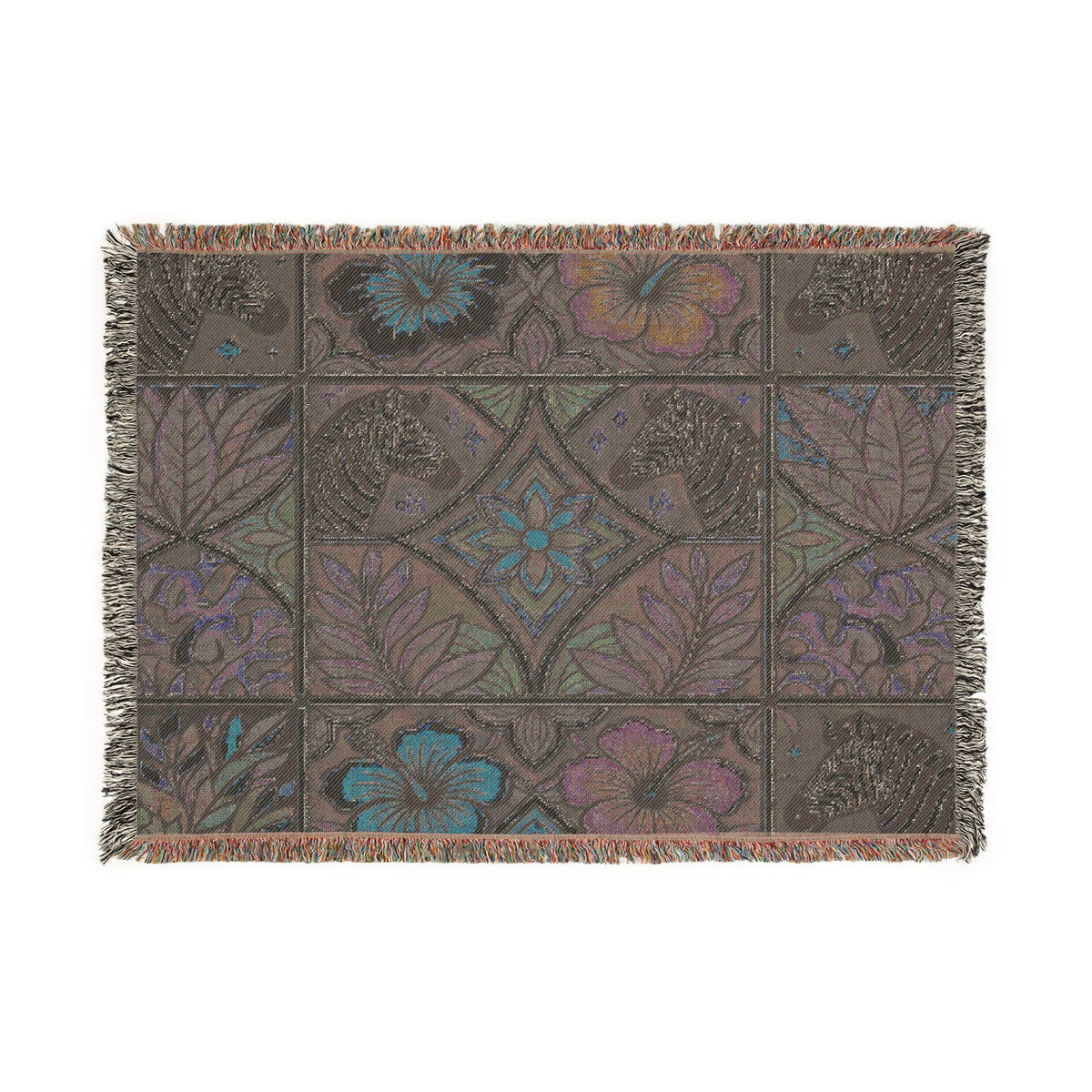 Victorian Floral Tile Woven Blanket | Tapestry Throw, Decorative Jacquard