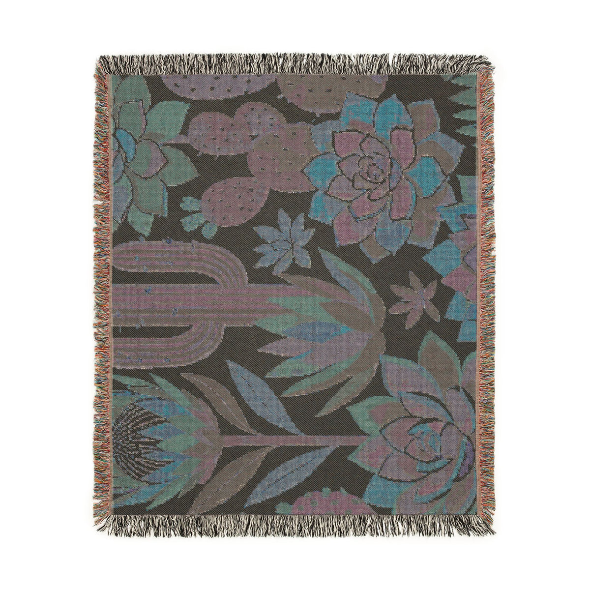Desert Cactus Woven Blanket, Southwestern Succulent Throw | Woven Blanket