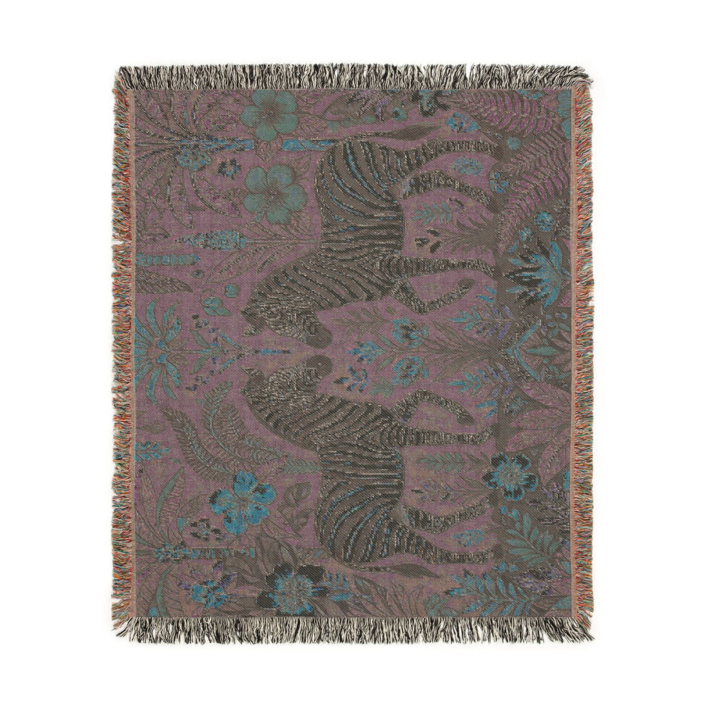 Zebra Botanical Tapestry Blanket | Woven Fringe Throw, Floral Safari Decor