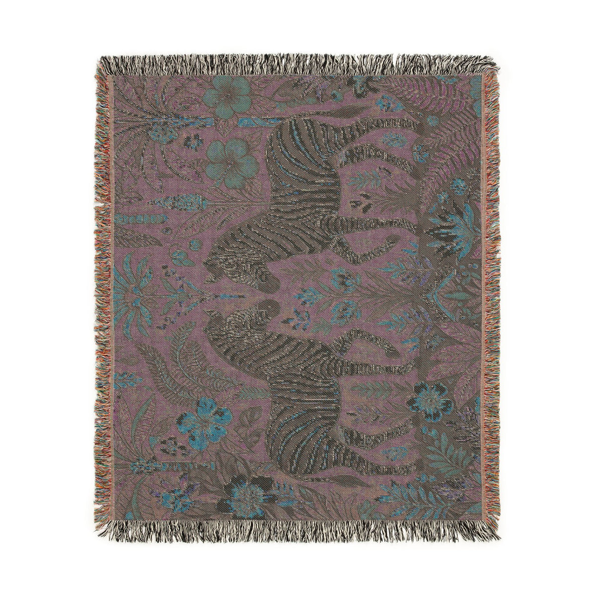 Zebra Botanical Tapestry Blanket | Woven Fringe Throw, Floral Safari Decor