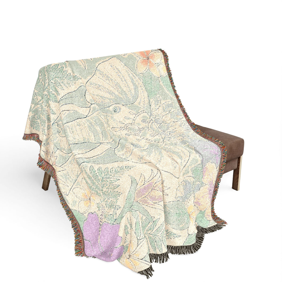 Floral Elephant Woven Blanket | Pastel Boho Jungle Throw