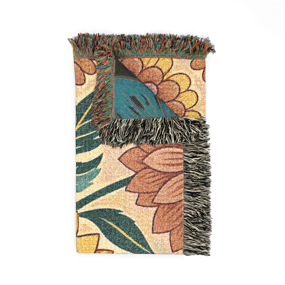 Sunflower and Dahlia floral Woven Blanket | boho floral throw tapestry