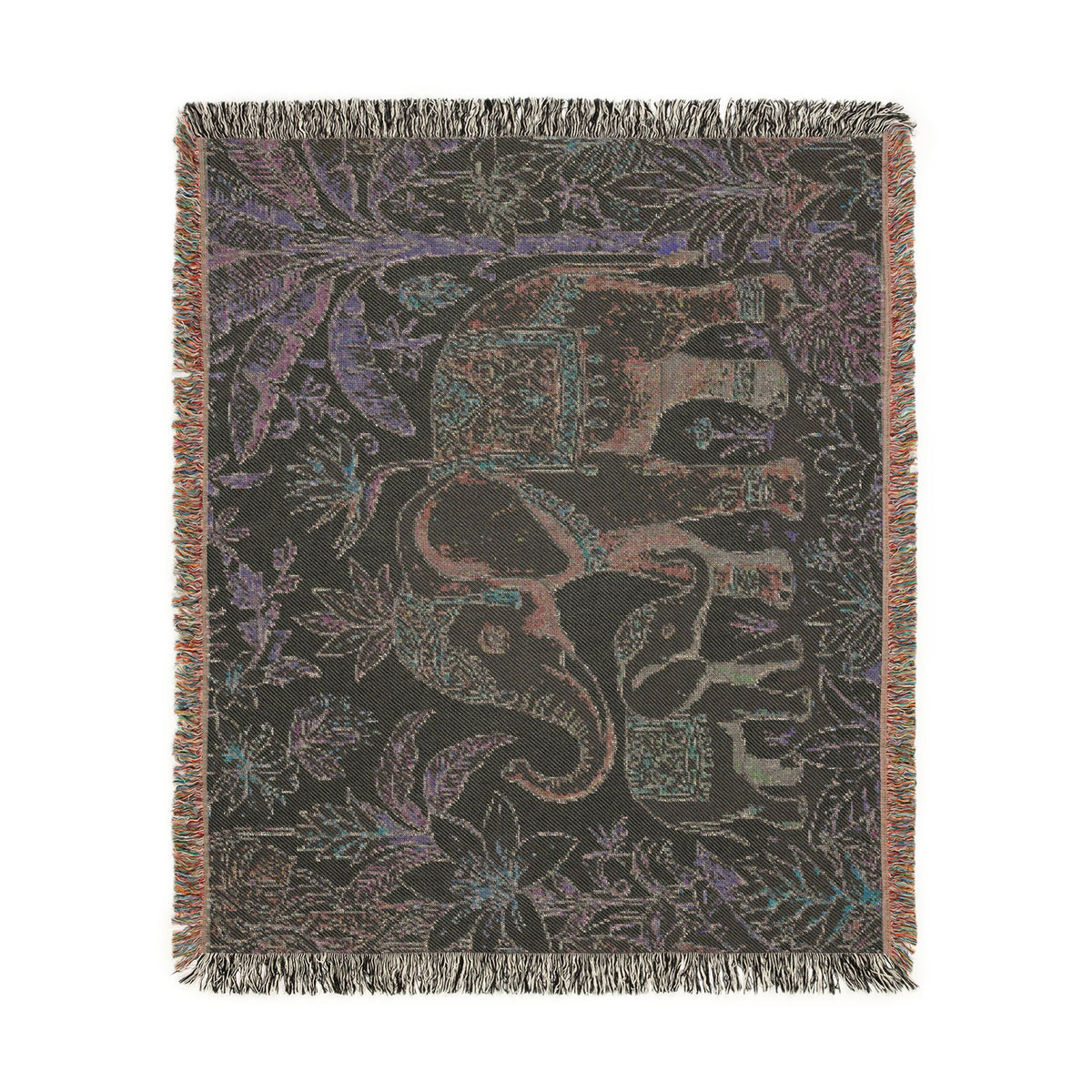 Boho Elephant Family Woven Blanket | Tapestry Throw, Jungle Floral