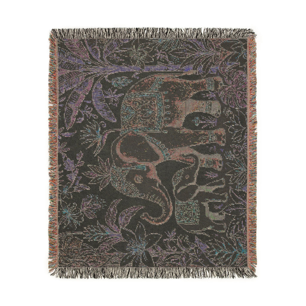 Boho Elephant Family Woven Blanket | Tapestry Throw, Jungle Floral
