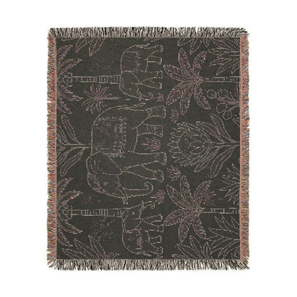 Boho Elephant Family Woven Blanket | Tropical Palm Tapestry Throw