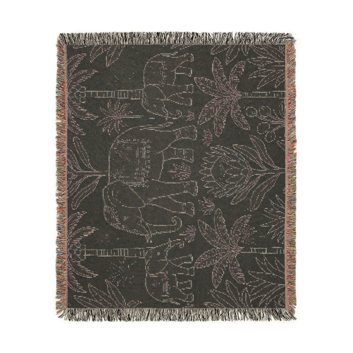 Boho Elephant Family Woven Blanket | Tropical Palm Tapestry Throw