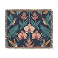 Hummingbird Floral Woven Blanket | Botanical Hummingbirds Throw