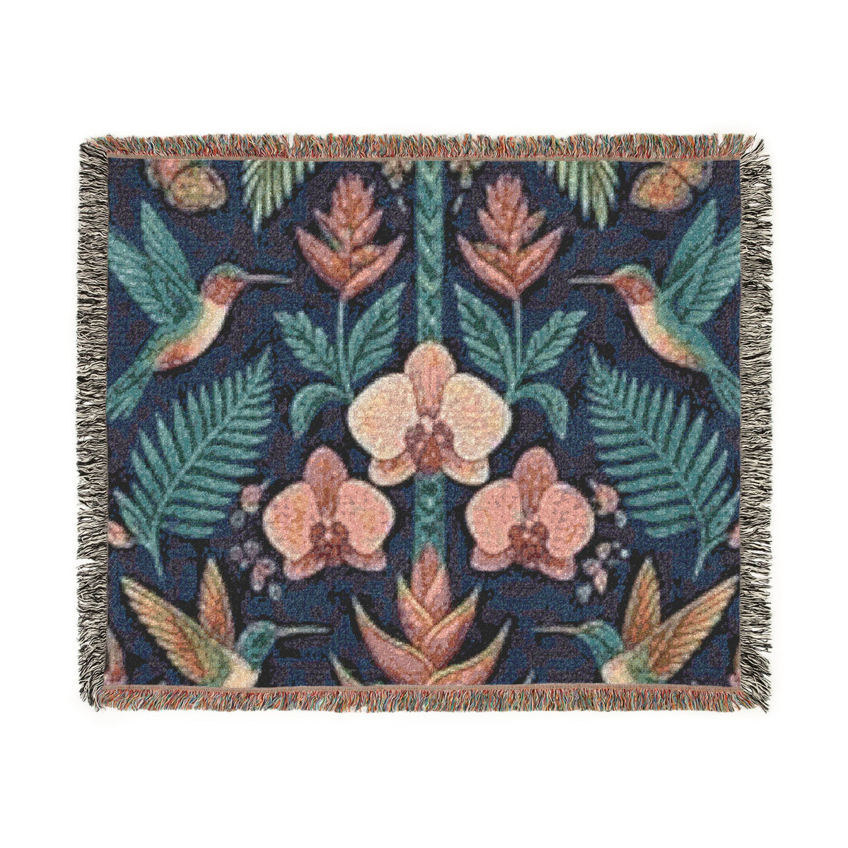 Hummingbird Floral Woven Blanket | Botanical Hummingbirds Throw