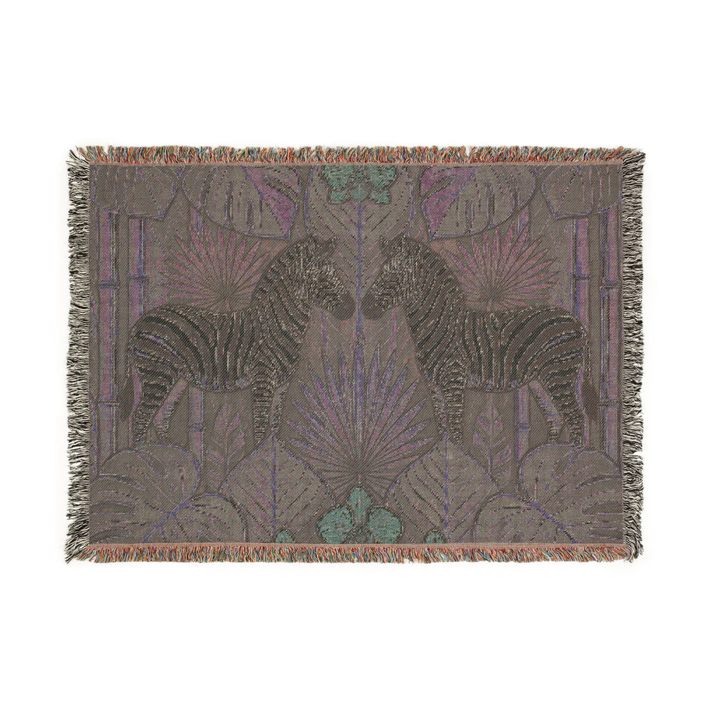 Art Deco Zebra Tapestry Woven Blanket | Jungle Palm Motif