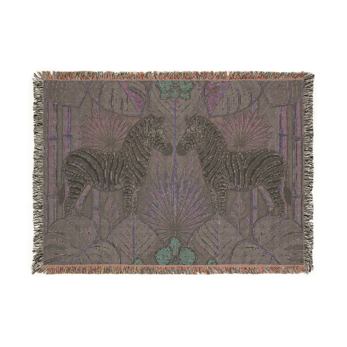 Art Deco Zebra Tapestry Woven Blanket | Jungle Palm Motif