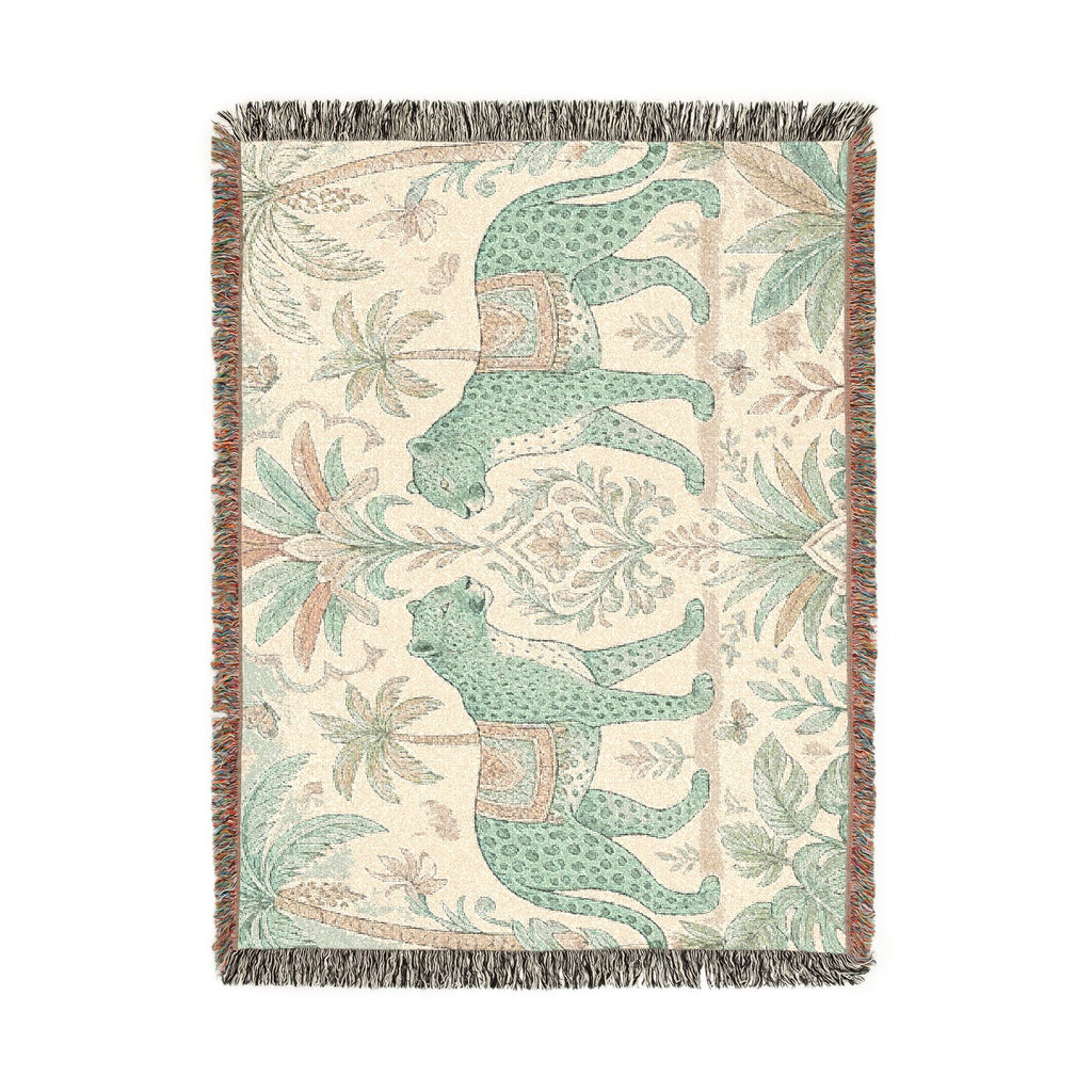 Paisley Tiger Tapestry Woven Blanket | Boho Palm Motif