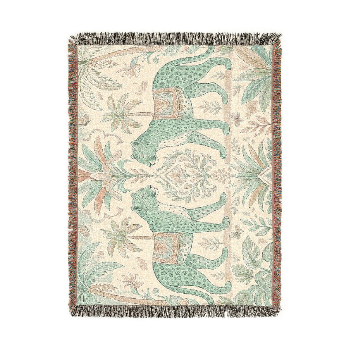 Paisley Tiger Tapestry Woven Blanket | Boho Palm Motif