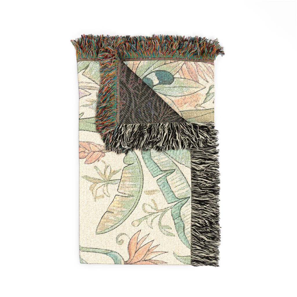 Leopard & Cub Floral Tapestry Woven Blanket | Boho Jungle Animal Throw