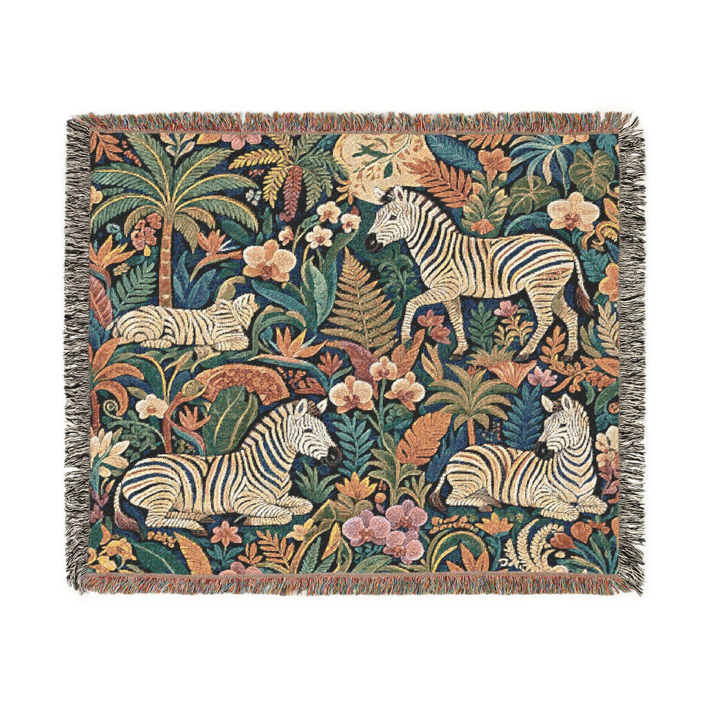 Jungle Zebra Tapestry Woven Blanket | Safari Animal Pattern Throw