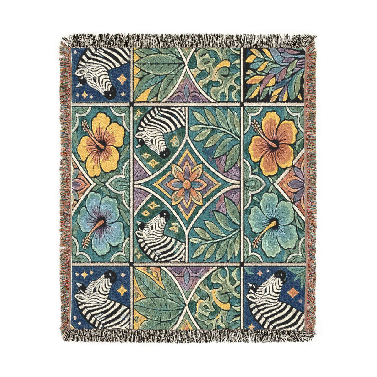 Victorian Floral Tile Woven Blanket | Tapestry Throw, Decorative Jacquard