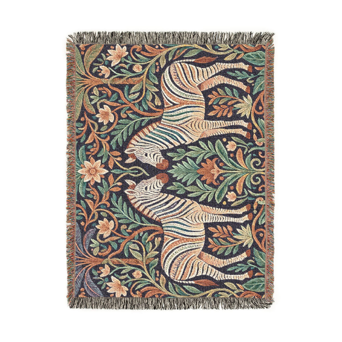 Zebra Tapestry Woven Blanket | Boho Vintage Floral Motif