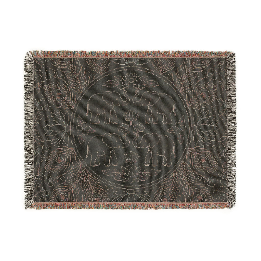 Elephant Medallion Woven Blanket | Boho Floral Throw