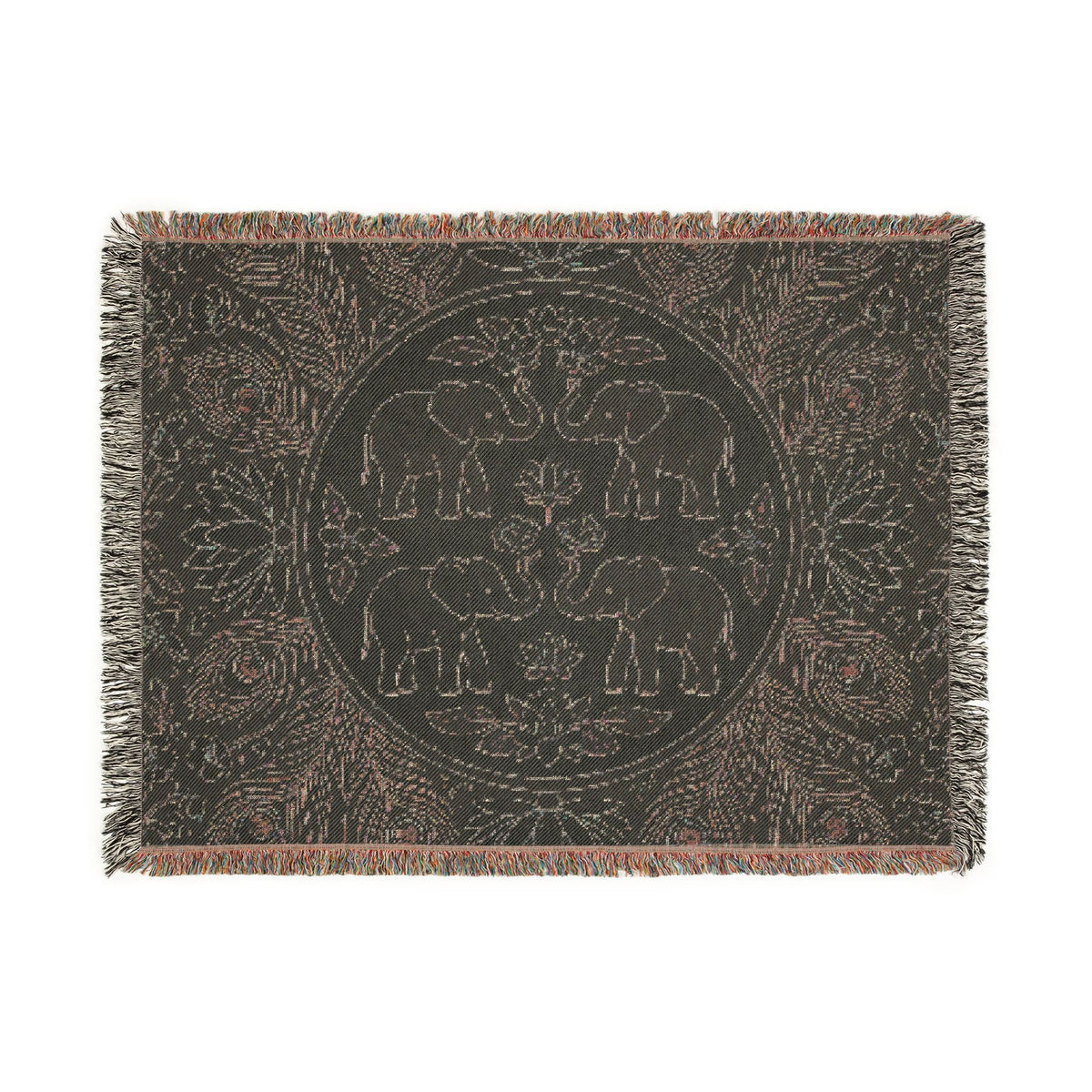 Elephant Medallion Woven Blanket | Boho Floral Throw