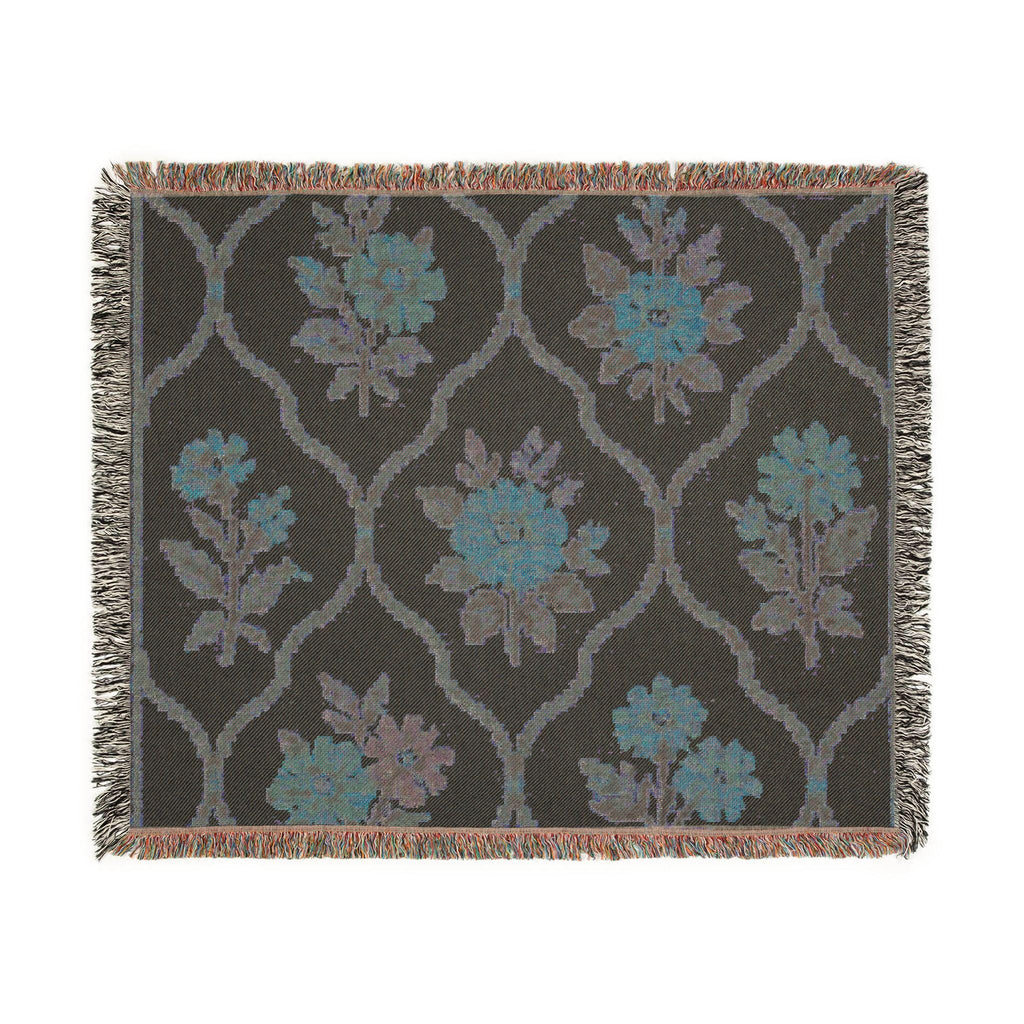 Vintage Floral Trellis Woven Blanket | Tapestry Throw