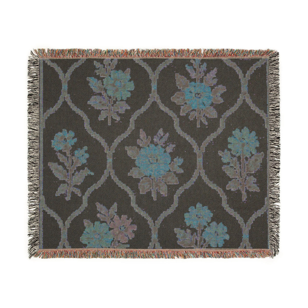 Vintage Floral Trellis Woven Blanket | Tapestry Throw