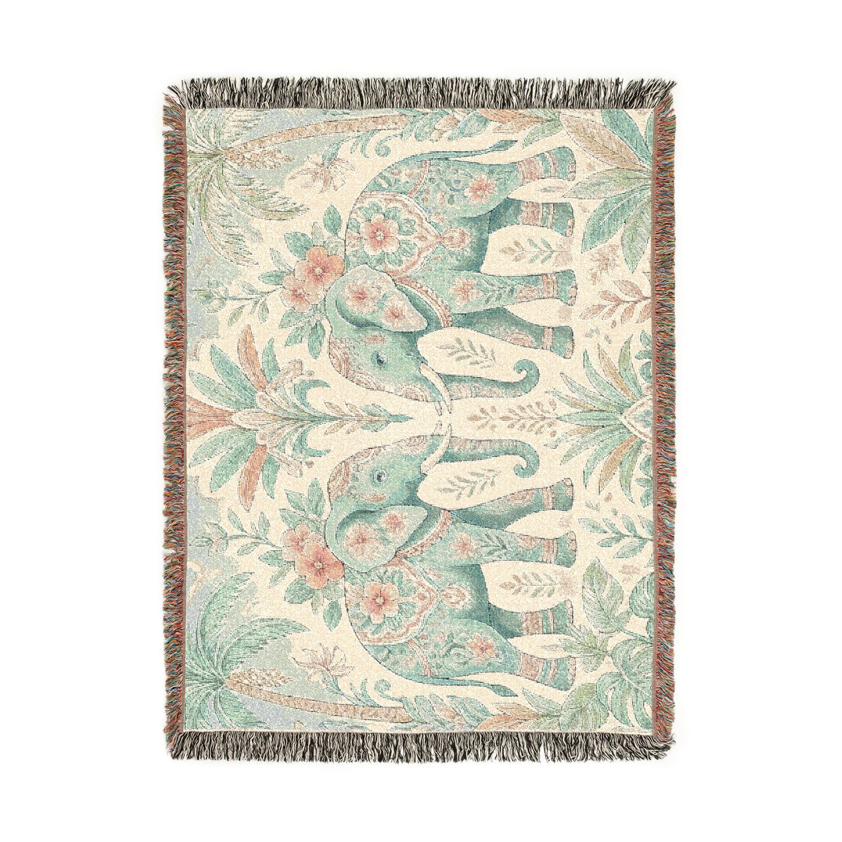 Boho Elephant Tapestry Woven Blanket | Palm Tree Floral Pattern