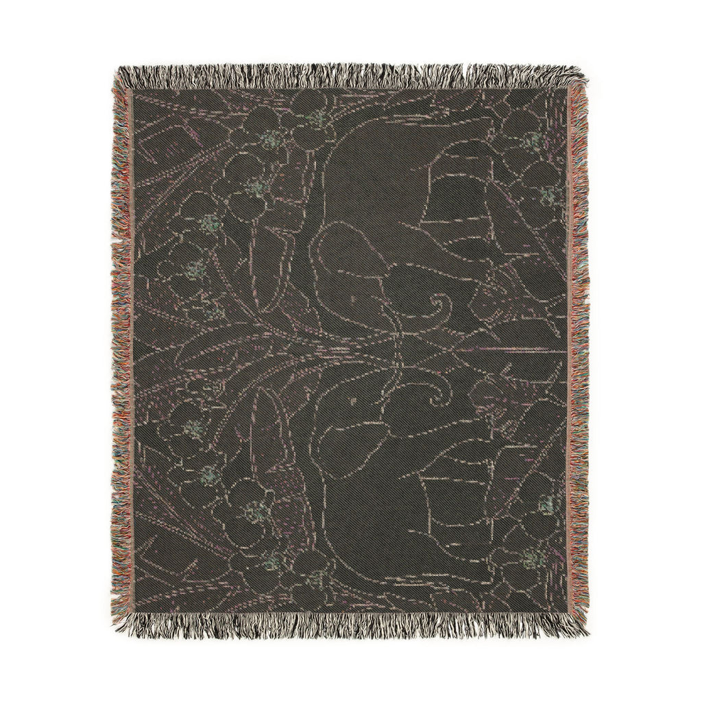 Art Nouveau Elephant Pattern Woven Blanket | Floral Tapestry Throw
