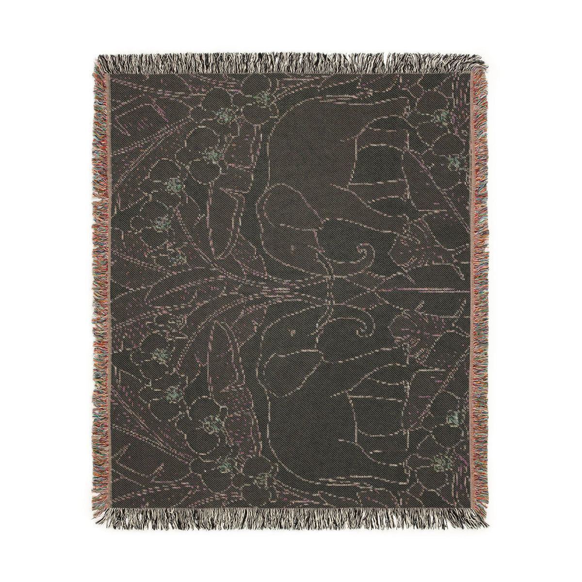 Art Nouveau Elephant Pattern Woven Blanket | Floral Tapestry Throw
