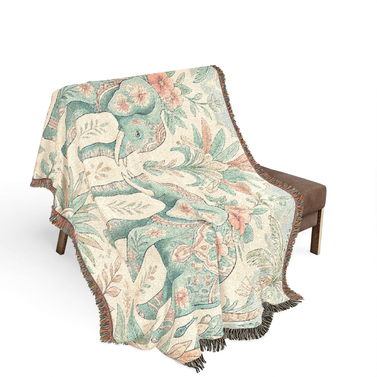 Boho Elephant Tapestry Woven Blanket | Palm Tree Floral Pattern