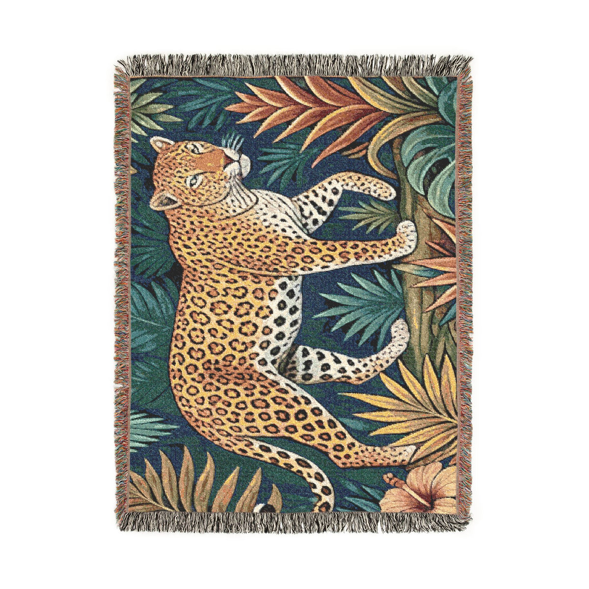 Leopard Jungle Tapestry Woven Blanket | Botanical Animal Throw