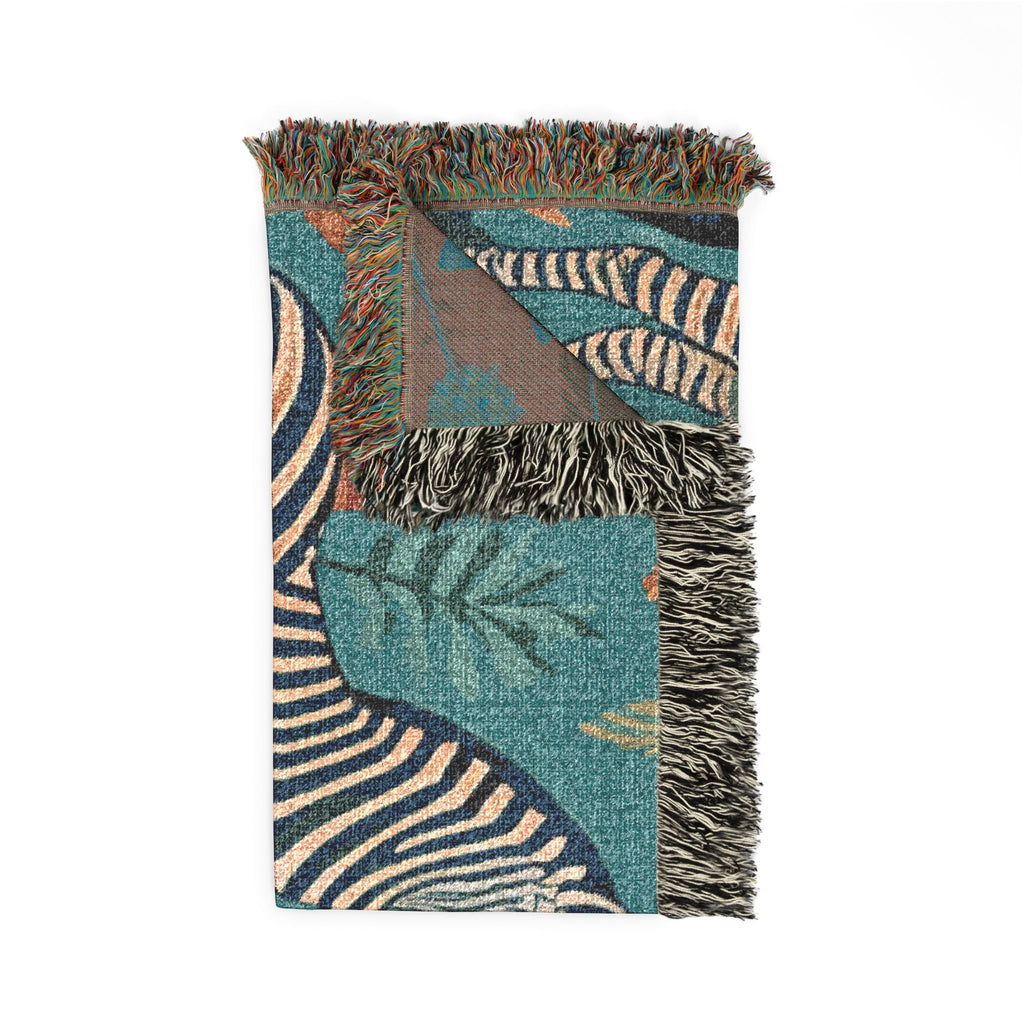 Zebra Jungle Illustration Woven Blanket | Animal Tapestry Throw