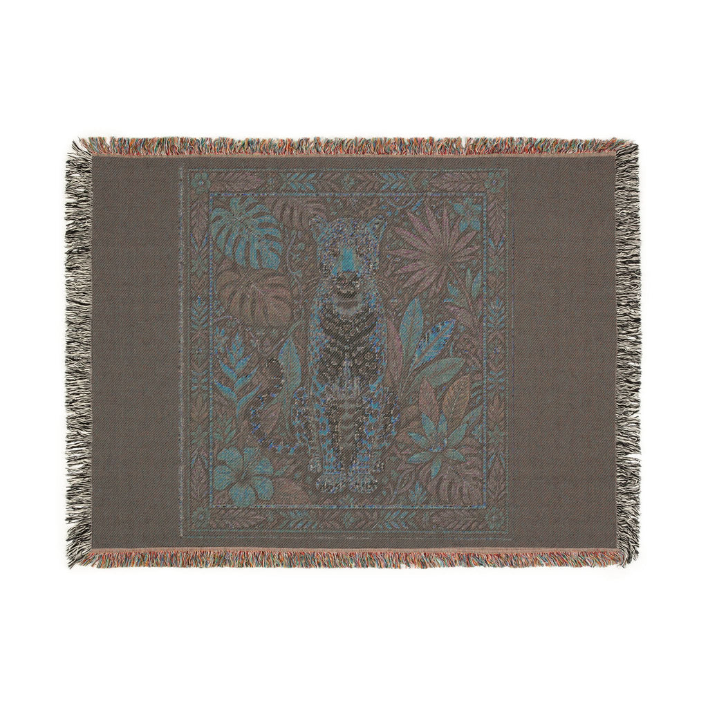 Vintage Mosaic Cheetah Woven Blanket | Jungle Leaves Tapestry Throw