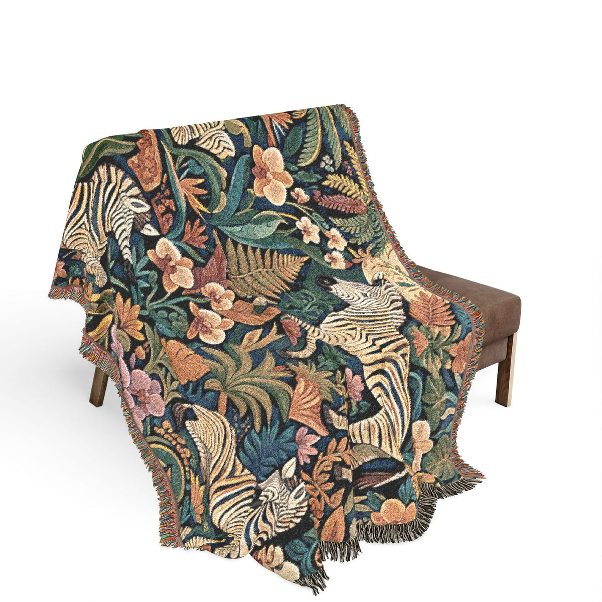 Jungle Zebra Tapestry Woven Blanket | Safari Animal Pattern Throw