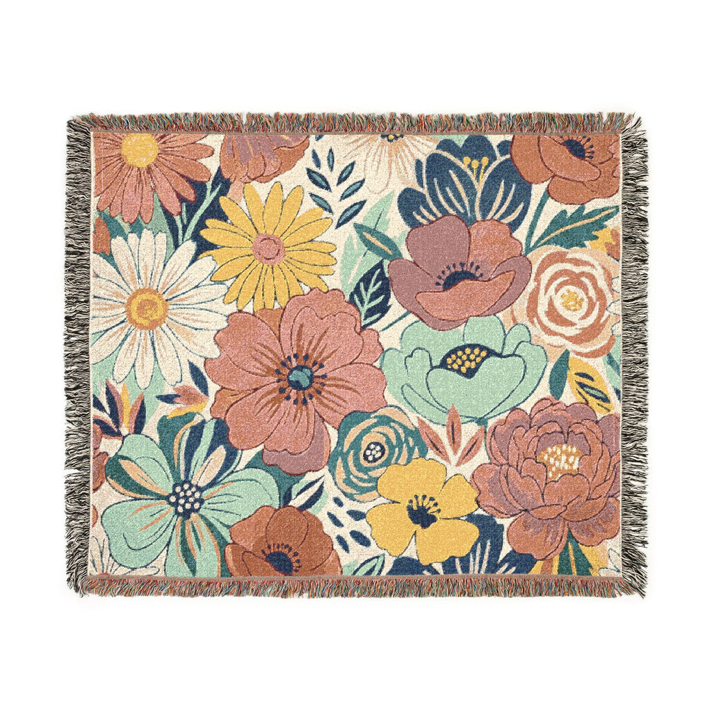 Bold Floral Print Woven Blanket | Flower Pattern Throw, Cozy Home Decor