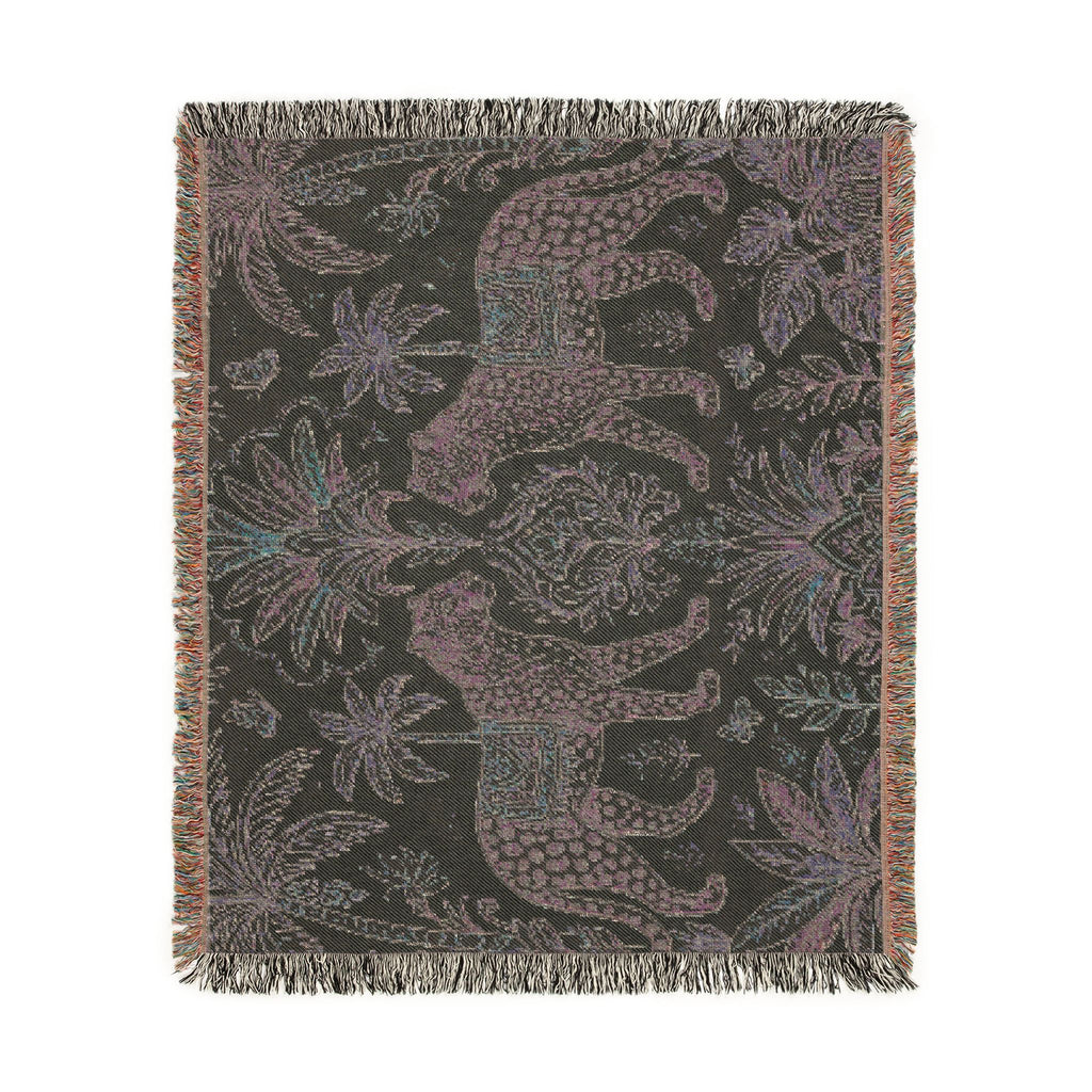 Paisley Tiger Tapestry Woven Blanket | Boho Palm Motif