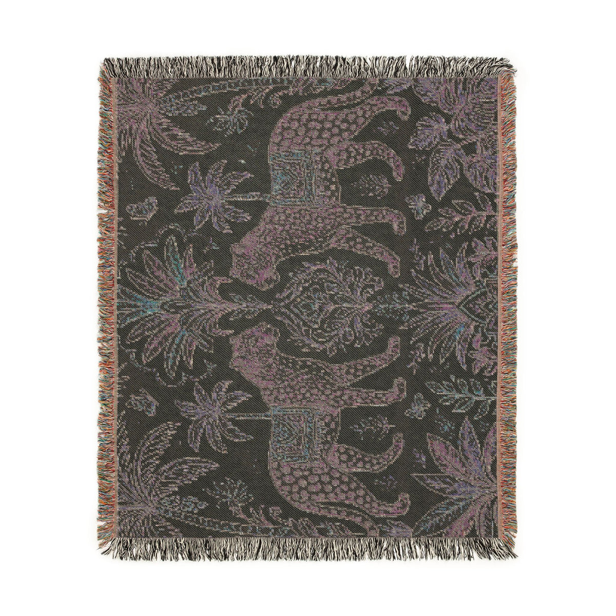 Paisley Tiger Tapestry Woven Blanket | Boho Palm Motif