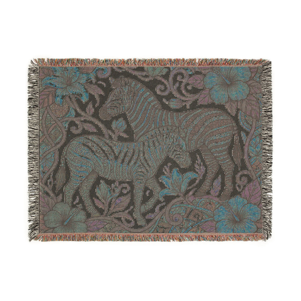 Zebra Floral Tapestry Woven Blanket | Horse Striped Animal Throw