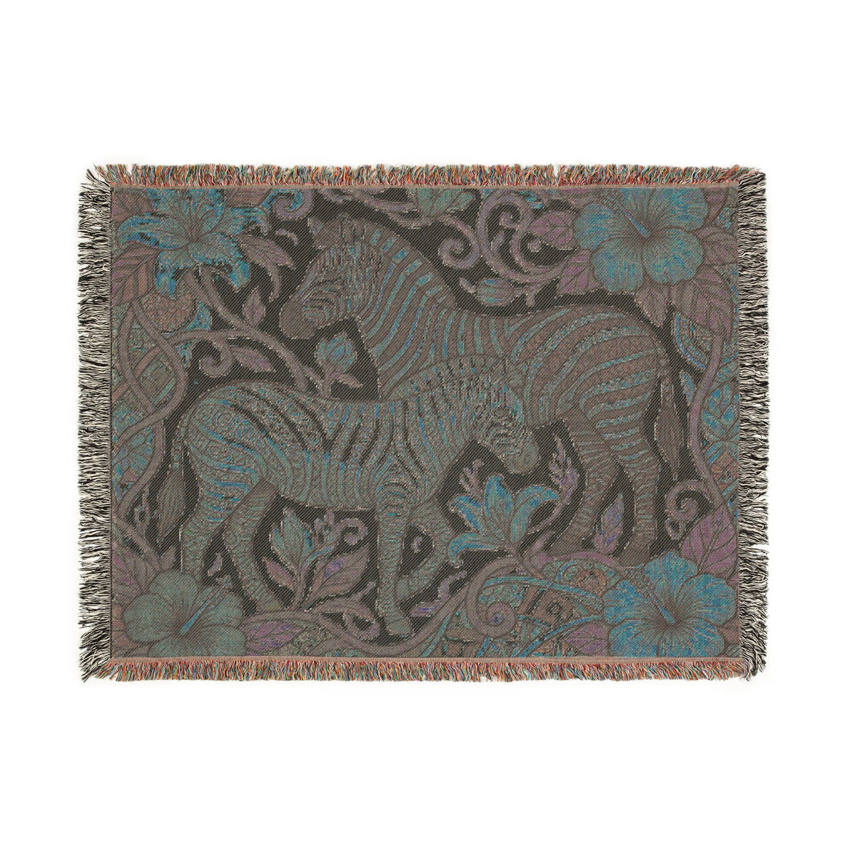 Zebra Floral Tapestry Woven Blanket | Horse Striped Animal Throw