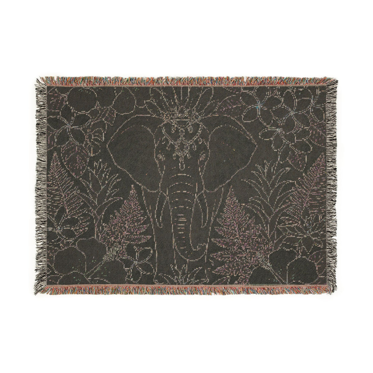 Floral Elephant Woven Blanket | Pastel Boho Jungle Throw
