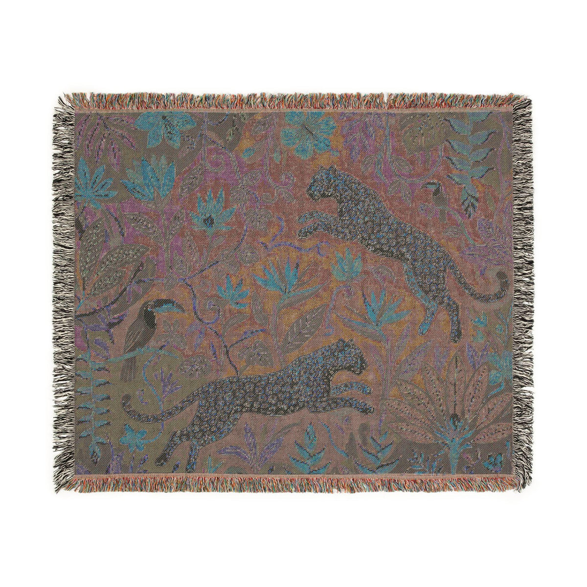 Leopard Jungle Tapestry Woven Blanket | Botanical Animal Throw