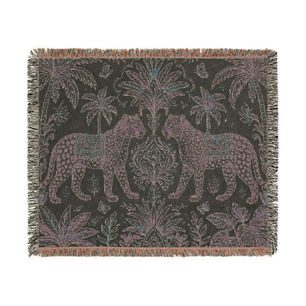 Paisley Tiger Tapestry Woven Blanket | Boho Palm Motif