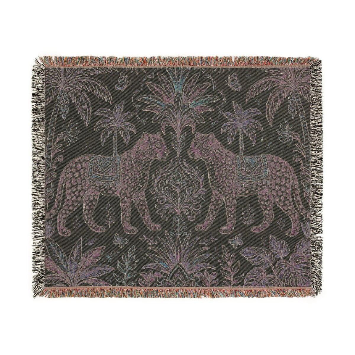Paisley Tiger Tapestry Woven Blanket | Boho Palm Motif
