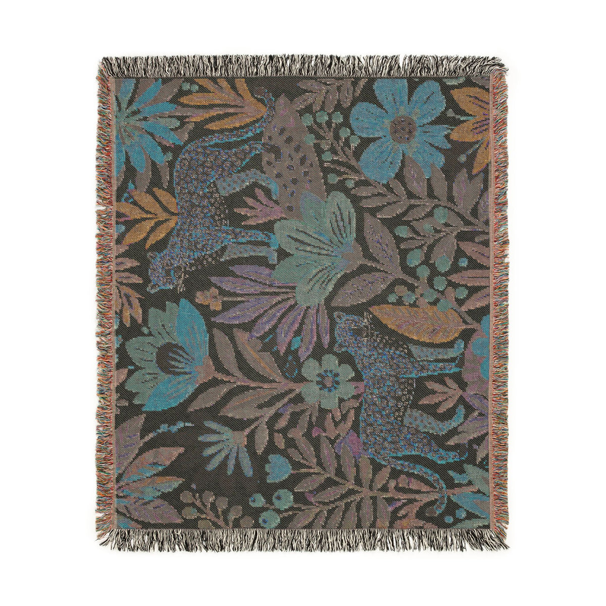 Floral Leopard Pattern Woven Blanket | Botanical Jungle Throw