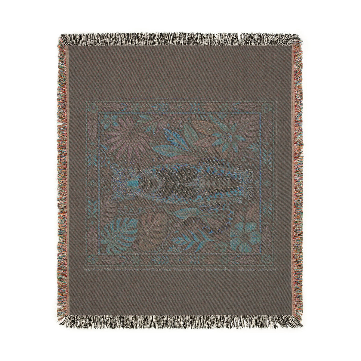 Vintage Mosaic Cheetah Woven Blanket | Jungle Leaves Tapestry Throw