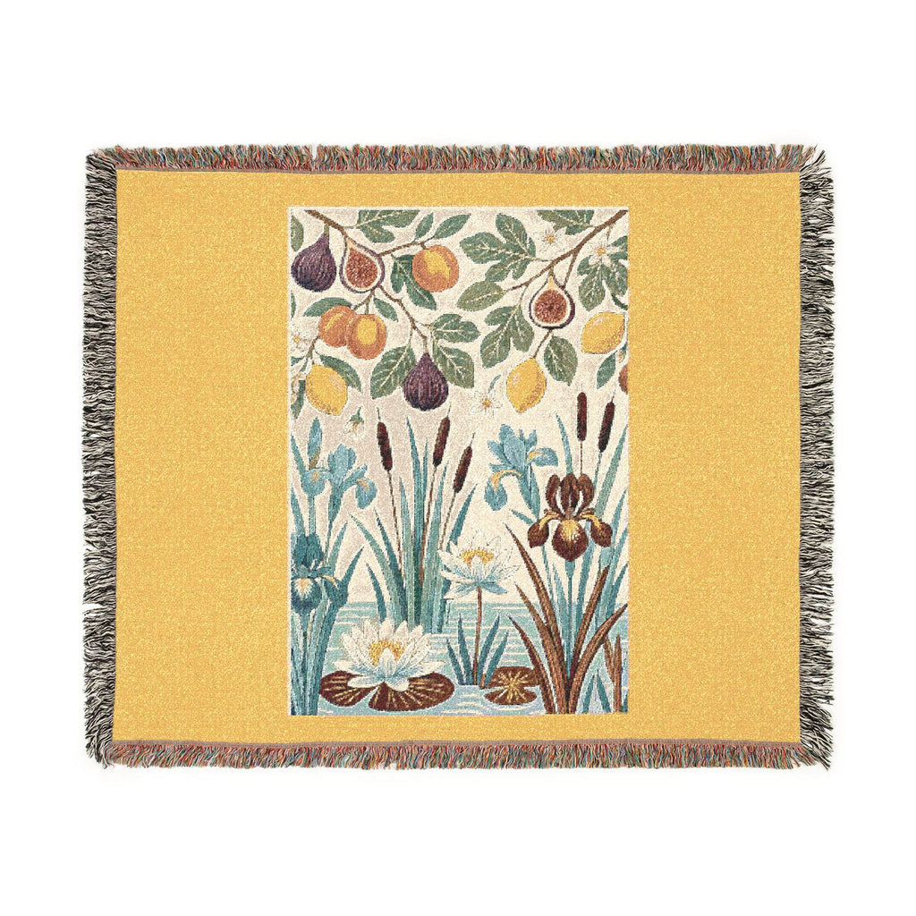 Botanical Panel Woven Blanket | Floral Fruit Tapestry Throw
