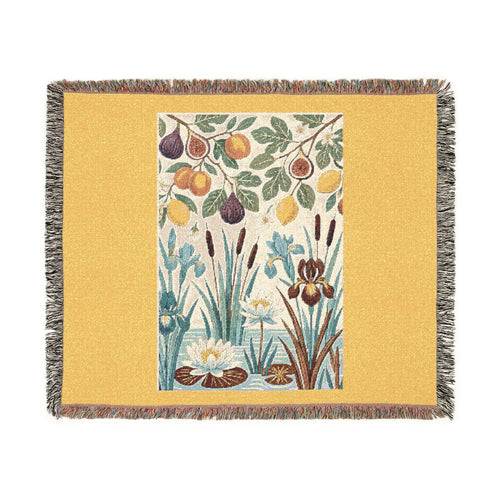 Botanical Panel Woven Blanket | Floral Fruit Tapestry Throw