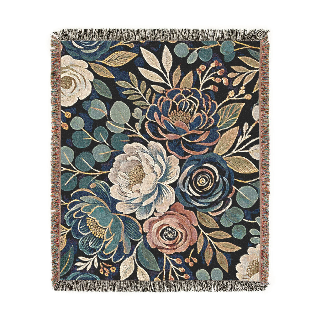 Modern Floral Woven Blanket | Botanical Pattern Throw, Neutral Home Decor