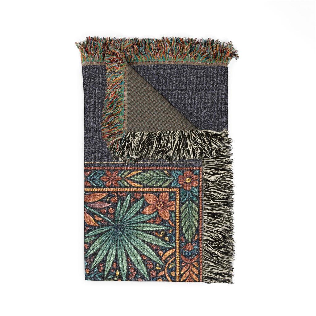 Vintage Mosaic Cheetah Woven Blanket | Jungle Leaves Tapestry Throw