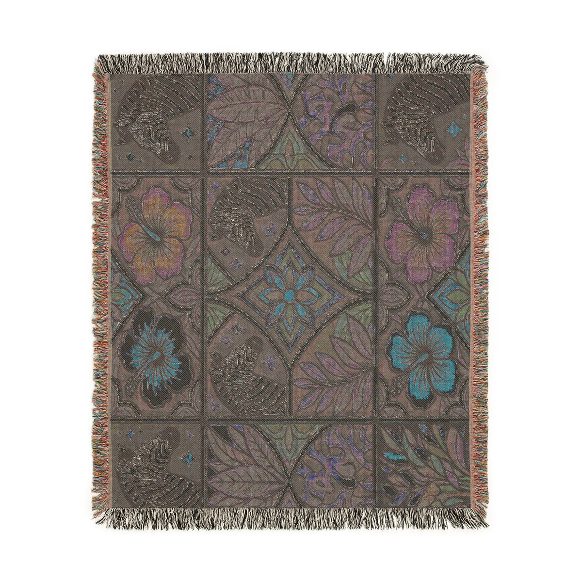 Victorian Floral Tile Woven Blanket | Tapestry Throw, Decorative Jacquard