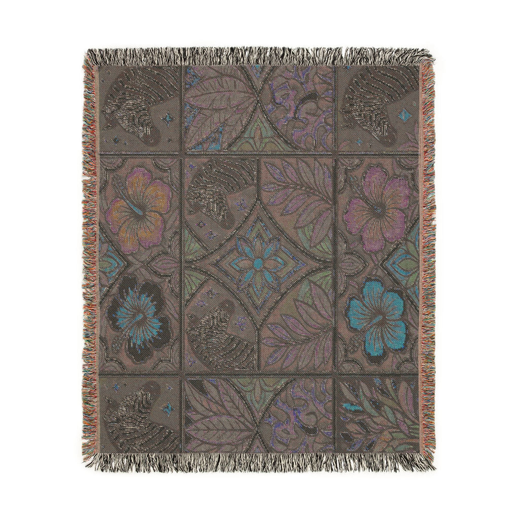 Victorian Floral Tile Woven Blanket | Tapestry Throw, Decorative Jacquard
