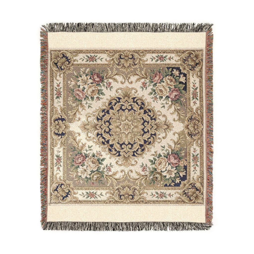 Baroque Floral Woven Blanket | Elegant Vintage Ornamental Throw